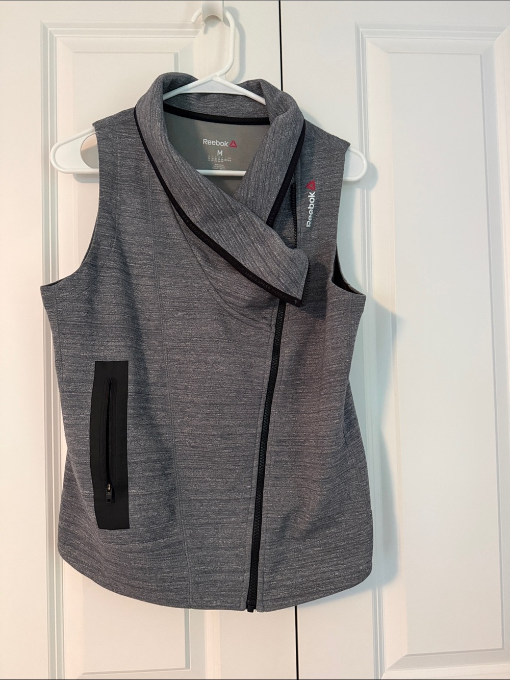 Reebok Gray Heather Asymmetrical Zip Sleeveless Vest